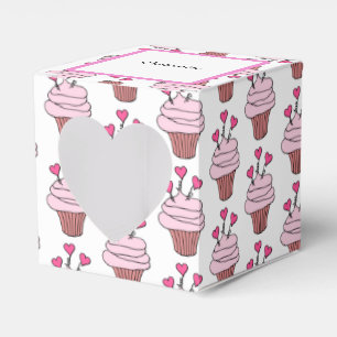 Cute Pink & White Cupcakes Heart 2 Favour Box