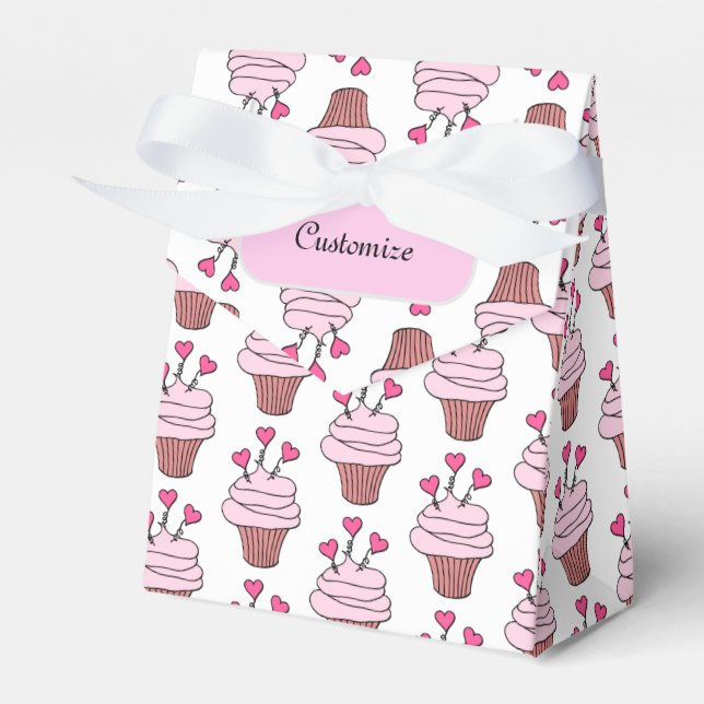 Cute Pink & White Cupcakes Tent  Favour Box (Front Side)