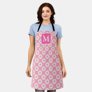 Cute Pink & White Doughnuts Monogram Apron