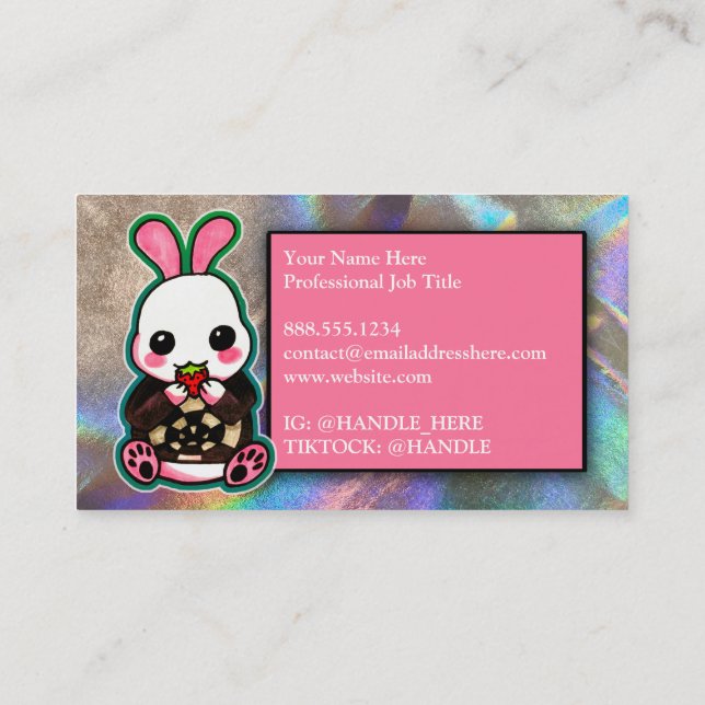 Cute Pink & White Easter Bunny Rabbit Holographic Business Card (Back)