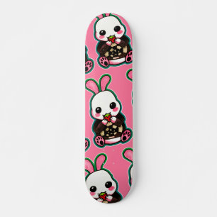 Cute Pink & White Easter Bunny Rabbit Strawberry Skateboard