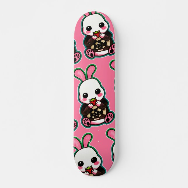 Cute Pink & White Easter Bunny Rabbit Strawberry  Skateboard (Front)