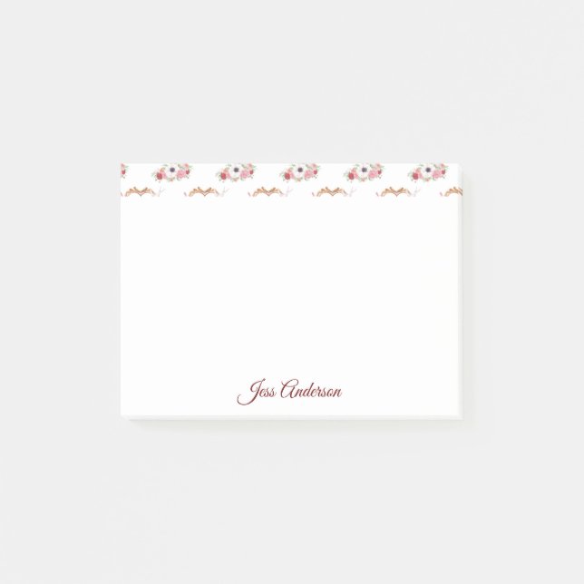 Cute Pink White Floral Heart Pattern Post-it Notes (Front)