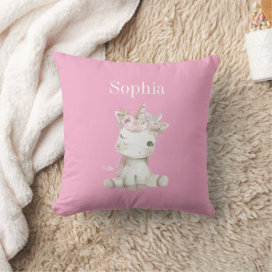 Cute Pink White Floral Unicorn Cushion