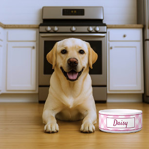 Cute Pink White Gingham Chequered Pattern Name Bowl