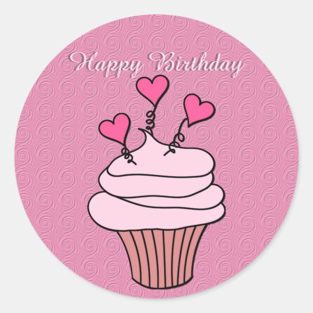Cute Pink & White Heart Cupcake Stickers (Front)