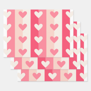 Cute Pink White Heart Pattern Valentine Sweetheart Wrapping Paper Sheet