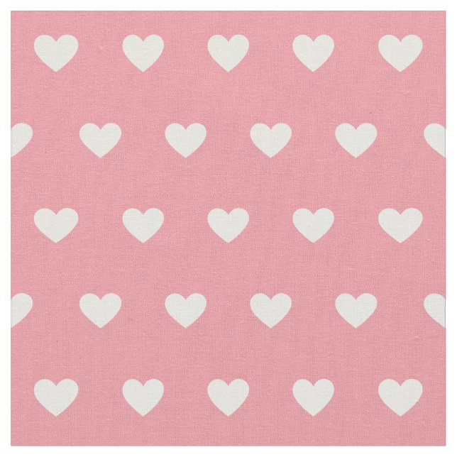 Cute Pink White Hearts Dot Pattern  Fabric (Close Up)