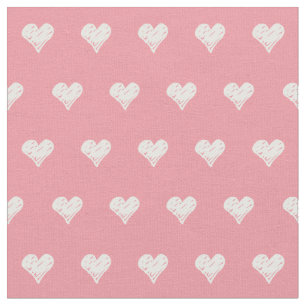 Cute Pink White Hearts Dot Pattern Fabric