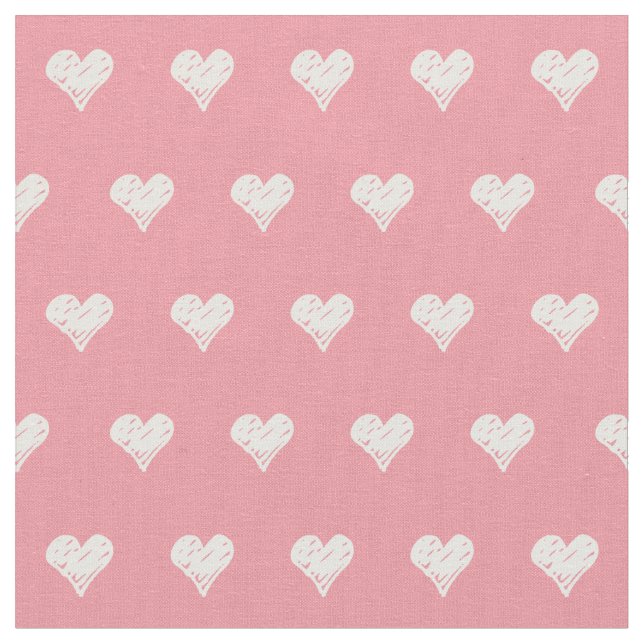 Cute Pink White Hearts Dot Pattern  Fabric (Close Up)