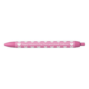 Cute pink white hearts Valentine's Day classroom Black Ink Pen