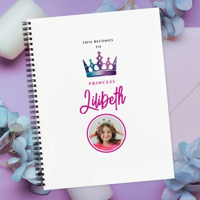 Cute Pink White Magic Princess Crown Photo  Notebook (Creator Uploaded)