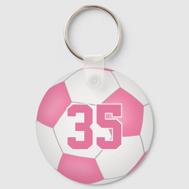 cute pink white personalised soccer keychain (Front)