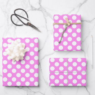 Cute pink white polka dot tiled pattern wrapping paper sheet