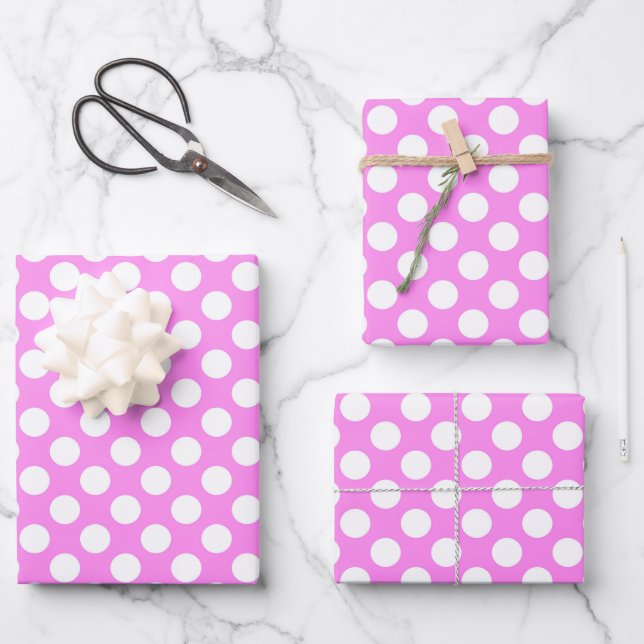 Cute pink white polka dot tiled pattern wrapping paper sheet (Front)