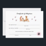 Cute Pink & White  Puppy Adoption Certificate<br><div class="desc">Cute Pink & White Puppy adoption certificate with Puppy illustration and pink hearts.</div>