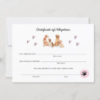 Cute Pink & White  Puppy Adoption Certificate