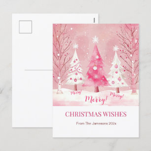 Cute Pink White Retro Christmas Holiday Postcard