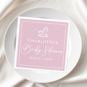 Cute Pink White Rocking Horse Baby Shower Napkin
