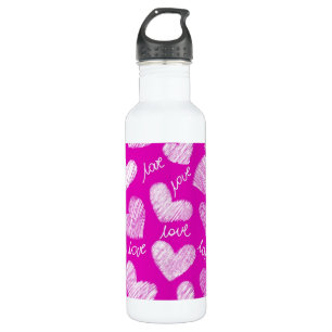 Cute Pink White Scribbled Hearts with Love Script 710 Ml Water Bottle