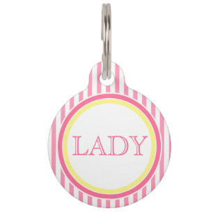 Cute Pink & White stripes Personalised Pet Tag