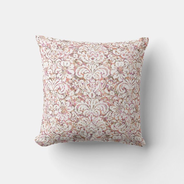 Cute pink white vintage floral design cushion (Front)