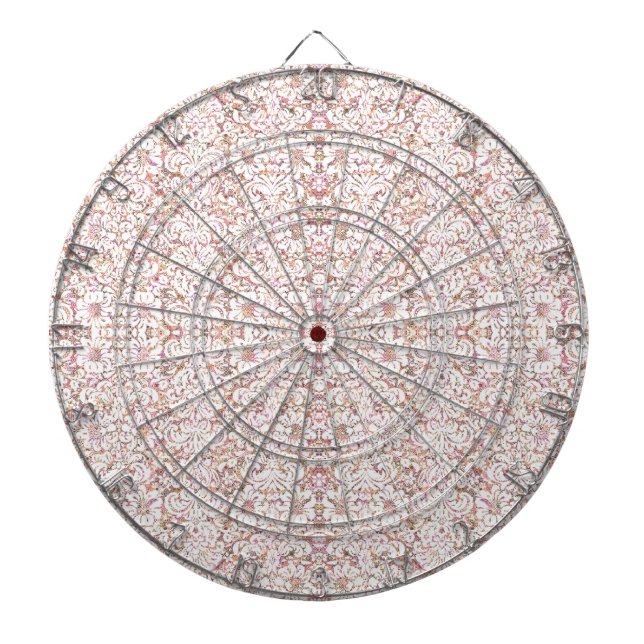 Cute pink white vintage floral design dartboard (Front)