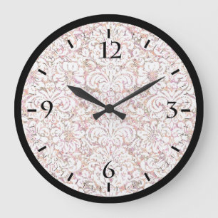 Cute pink white vintage floral design large clock