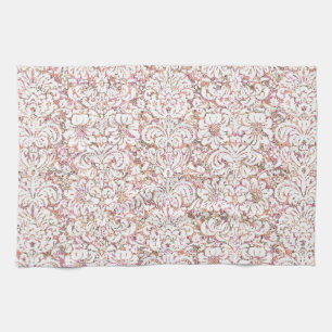 Cute pink white vintage floral design tea towel