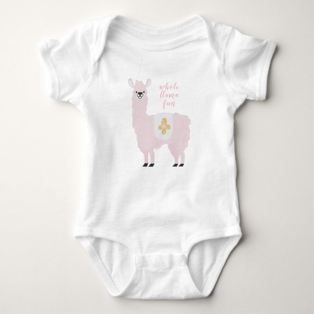 Cute Pink Whole Llama Fun Baby Bodysuit (Front)