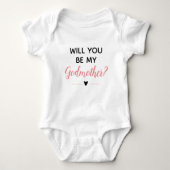Cute Pink Will You Be My Godmother Proposal Baby Bodysuit (Front)