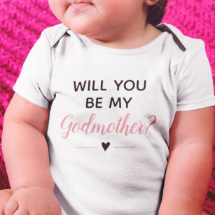 Cute Pink Will You Be My Godmother Proposal Baby Bodysuit