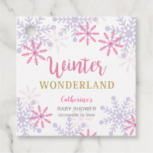 Cute Pink Winter Wonderland Baby Shower Snowflakes Favour Tags