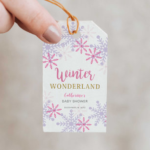 Cute Pink Winter Wonderland Baby Shower Snowflakes Gift Tags