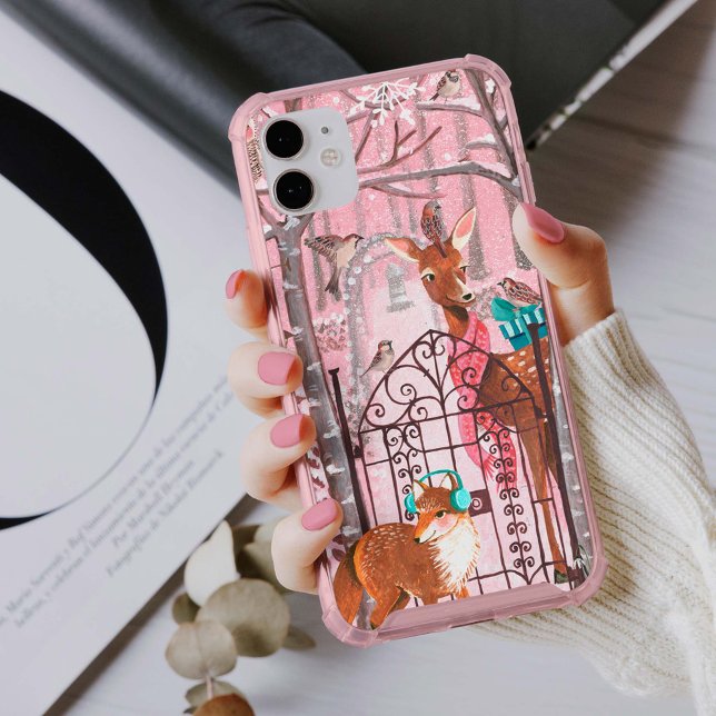 Cute pink Winter Woodland girly Holiday Case-Mate iPhone Case (Creator Uploaded)