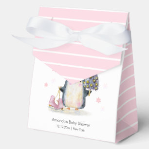 Cute Pink Winter Woodland Penguin Baby Shower Favour Box