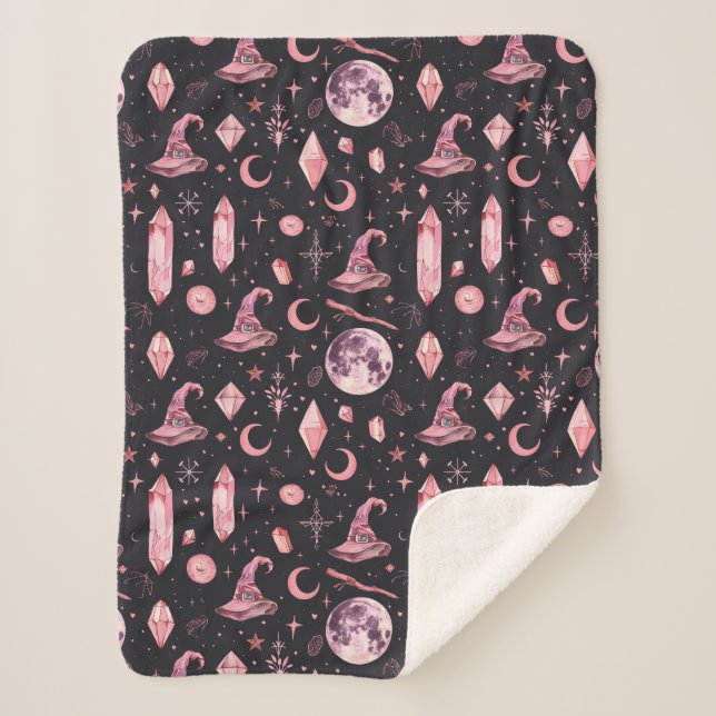 Cute Pink Witchy  Sherpa Blanket (Front)