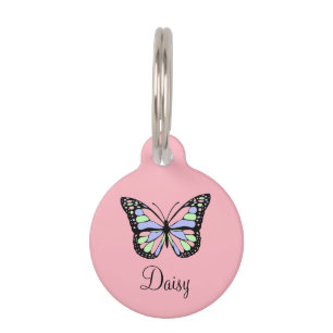 Cute Pink with Butterfly, Phone & Name Pet Tag