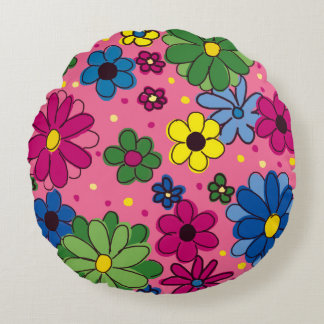 Cute Pink with Colourful Flowers Pillow