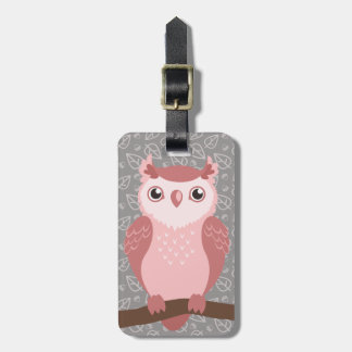 Cute PInk Woodland Owl Luggage Tag