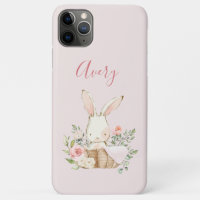 Cute Pink Woodland Watercolor Bunny in Basket