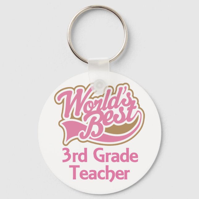 Cute Pink Worlds Best 3rd Grade Teacher Key Ring (Front)