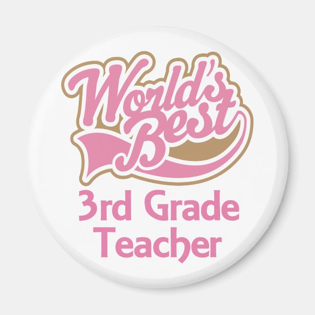 Cute Pink Worlds Best 3rd Grade Teacher Magnet (Front)