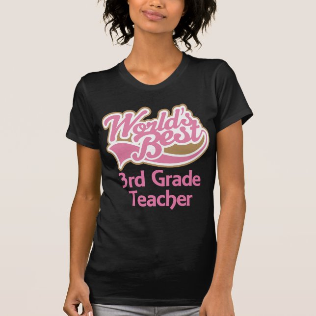 Cute Pink Worlds Best 3rd Grade Teacher T-Shirt (Front)