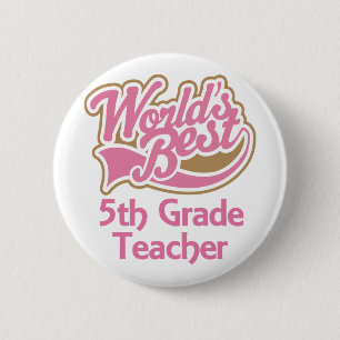 Cute Pink Worlds Best 5th Grade Teacher 6 Cm Round Badge