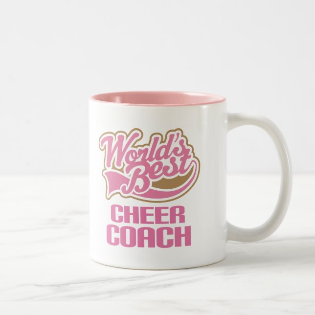 Cute Pink Worlds Best Cheer Coach Two-Tone Coffee Mug (Right)