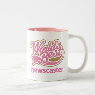 Cute Pink Worlds Best Newscaster Two-Tone Coffee Mug