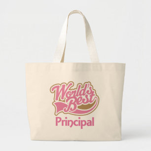 Cute Pink Worlds Best Principal Large Tote Bag