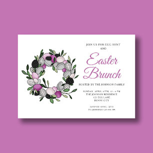 Cute Pink Wreath Easter Brunch Egg Hunt Invitation