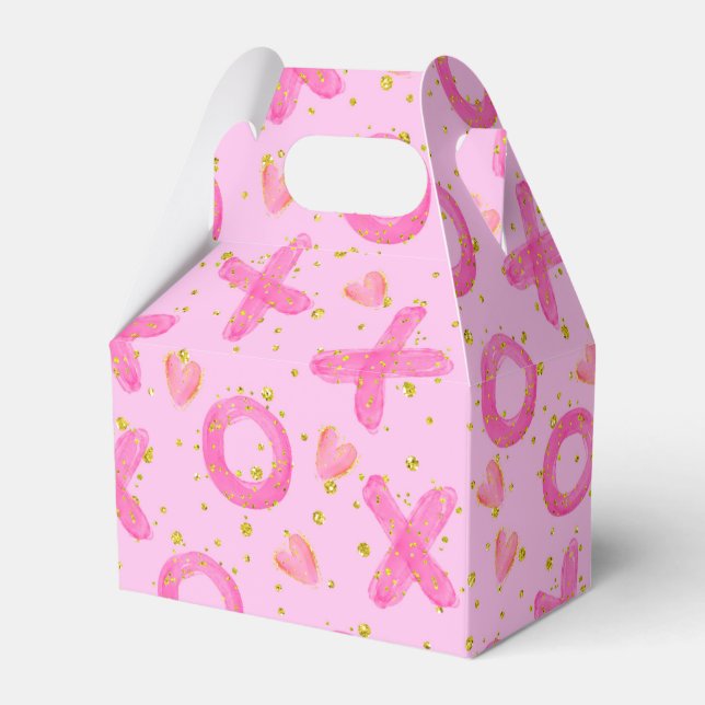 Cute Pink XOXO Hugs and Kisses Valentines Favour Box (Front Side)